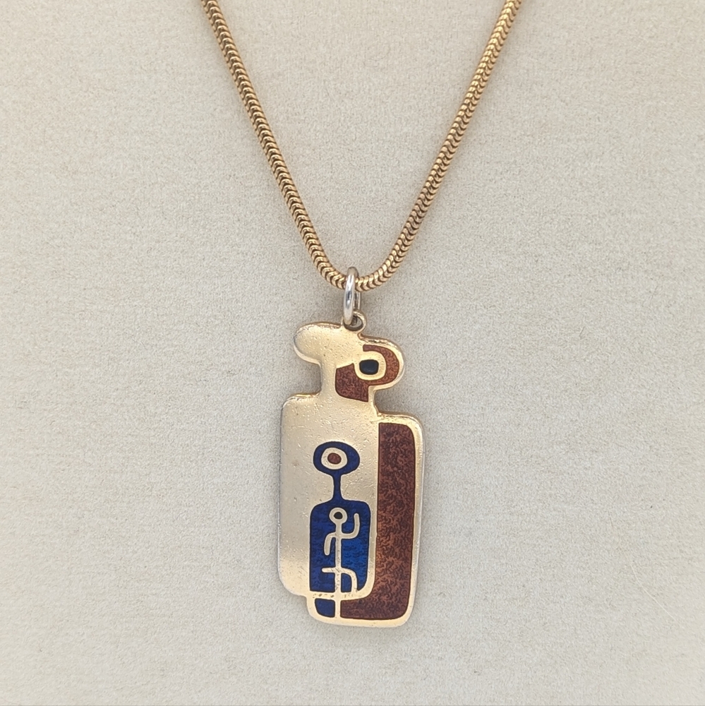 Vintage De Passille Sylvestre Modernist Enameled Figural Necklace